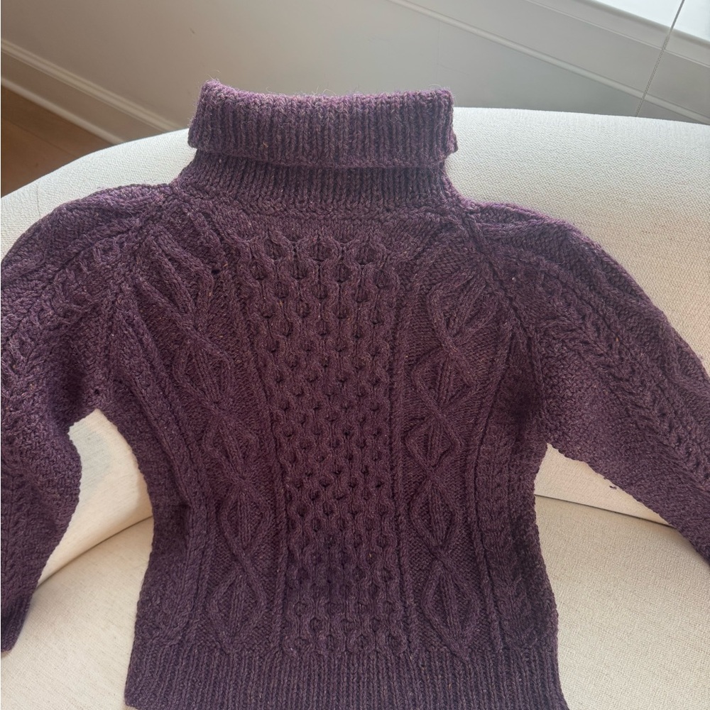 Cleo of Dublin Women's Purple Cable Hand Knit Turtleneck Sweater
